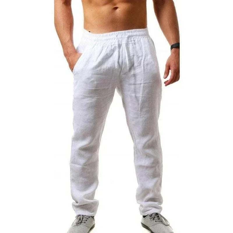 2024 Lente/Zomer Nieuwe Mannen Katoen Linnen Broeken Zomer Mode Casual Effen Kleur
