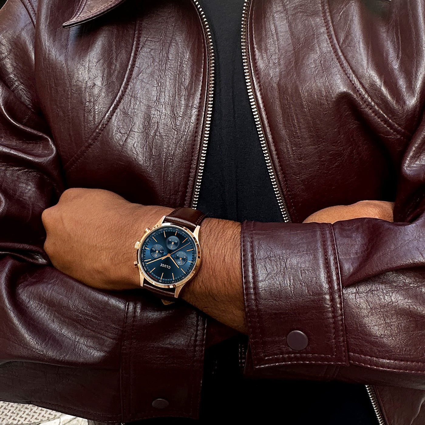 Anthéor Multifunction Watch Leather Blue, Rose Gold Colour